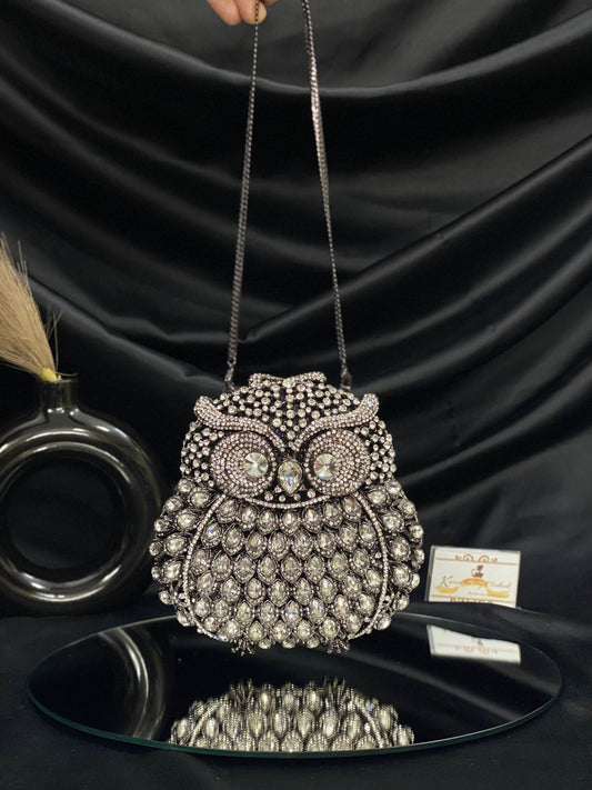 Black Owl Crystal Clutch