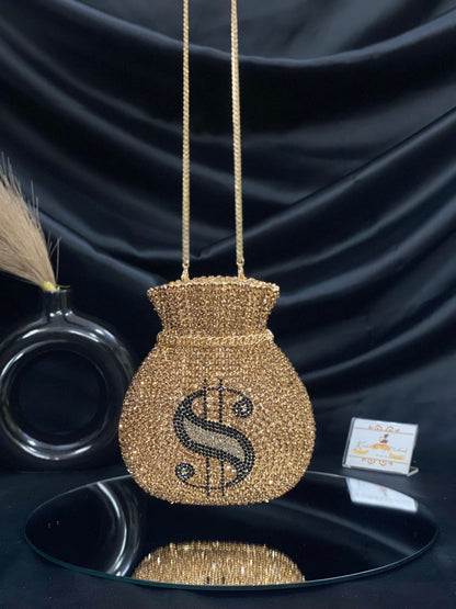 Gold Dollar Crystal Clutch