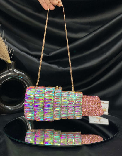 Rainbow Lipstick Crystal Clutch