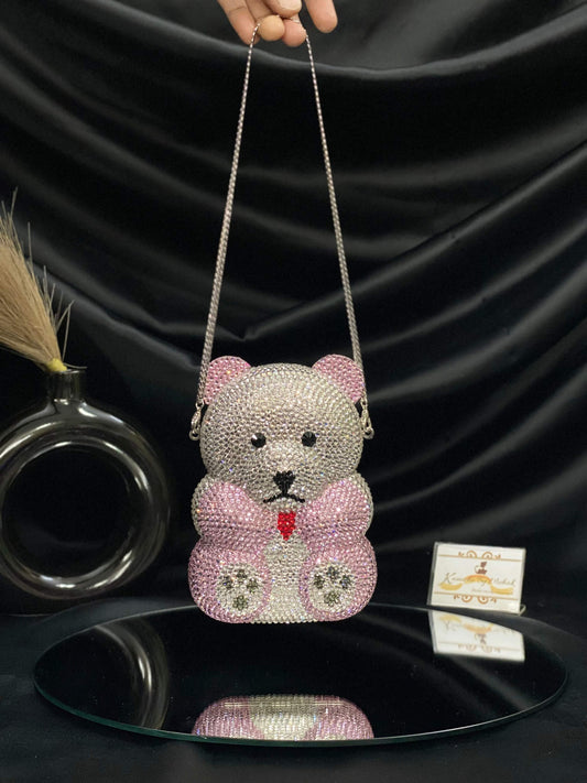 Pink Teddy Bear Crystal Clutch