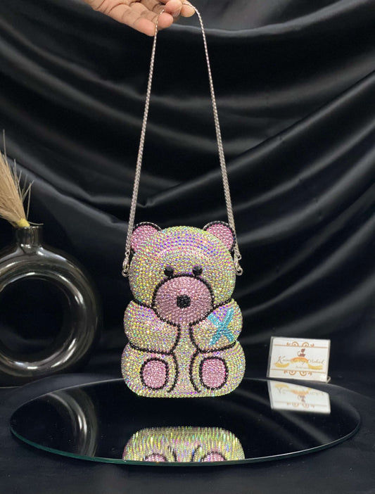 Multi Teddy Bear Crystal Clutch