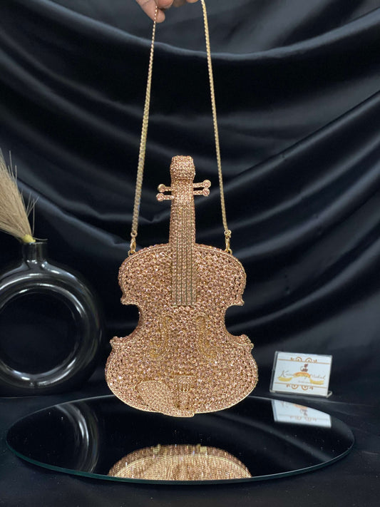 Gold Violin Crystal Clutch