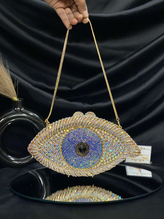 Gold Evil Eye Crystal Clutch