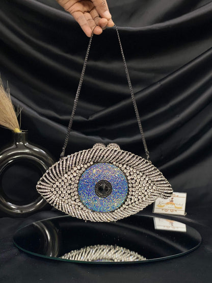 Silver Evil Eye Crystal Clutch