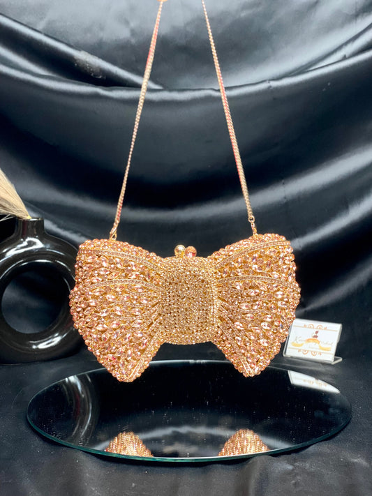 Rose gold Bow Crystal Clutch