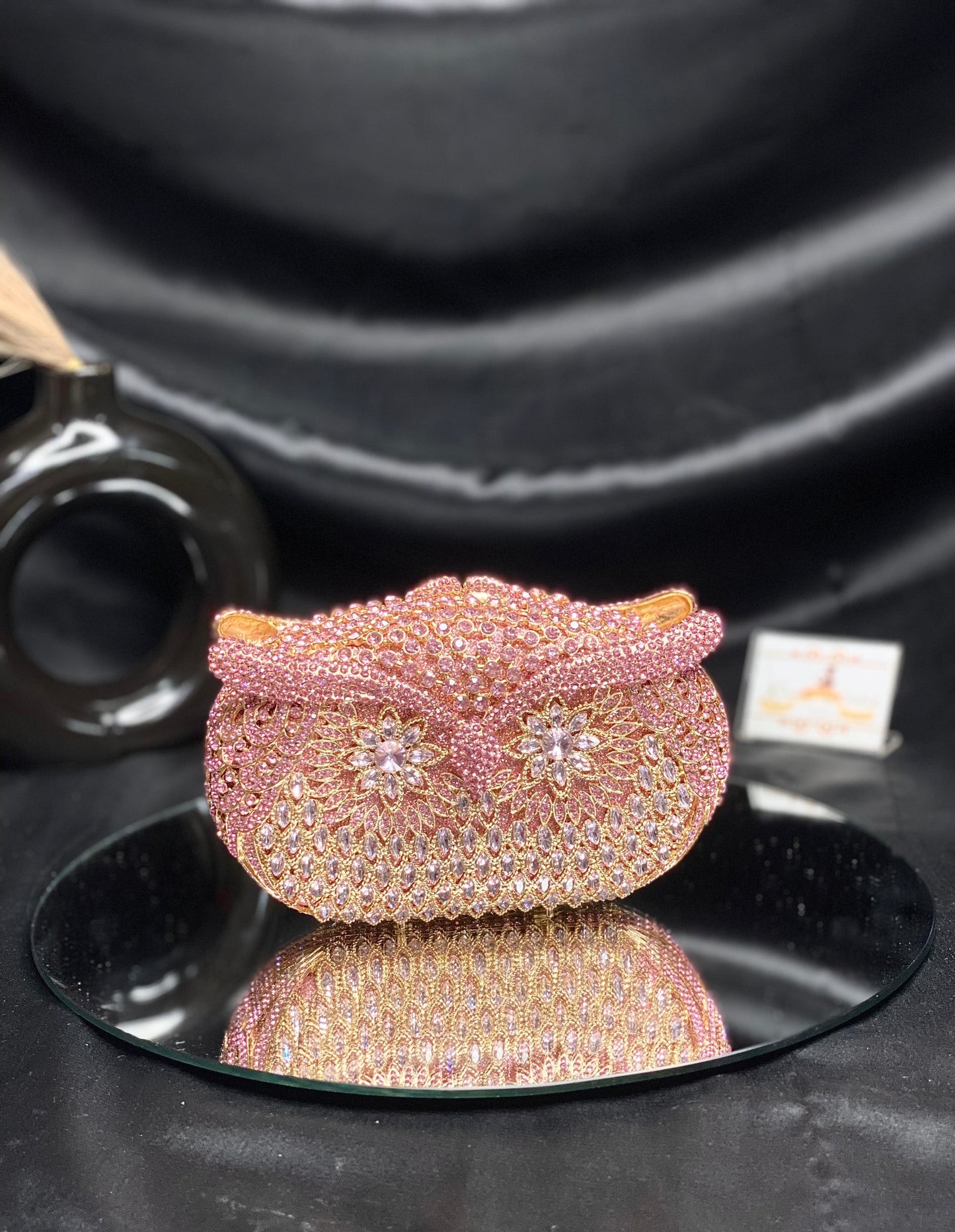 Rose gold Owl Face Crystal Clutch