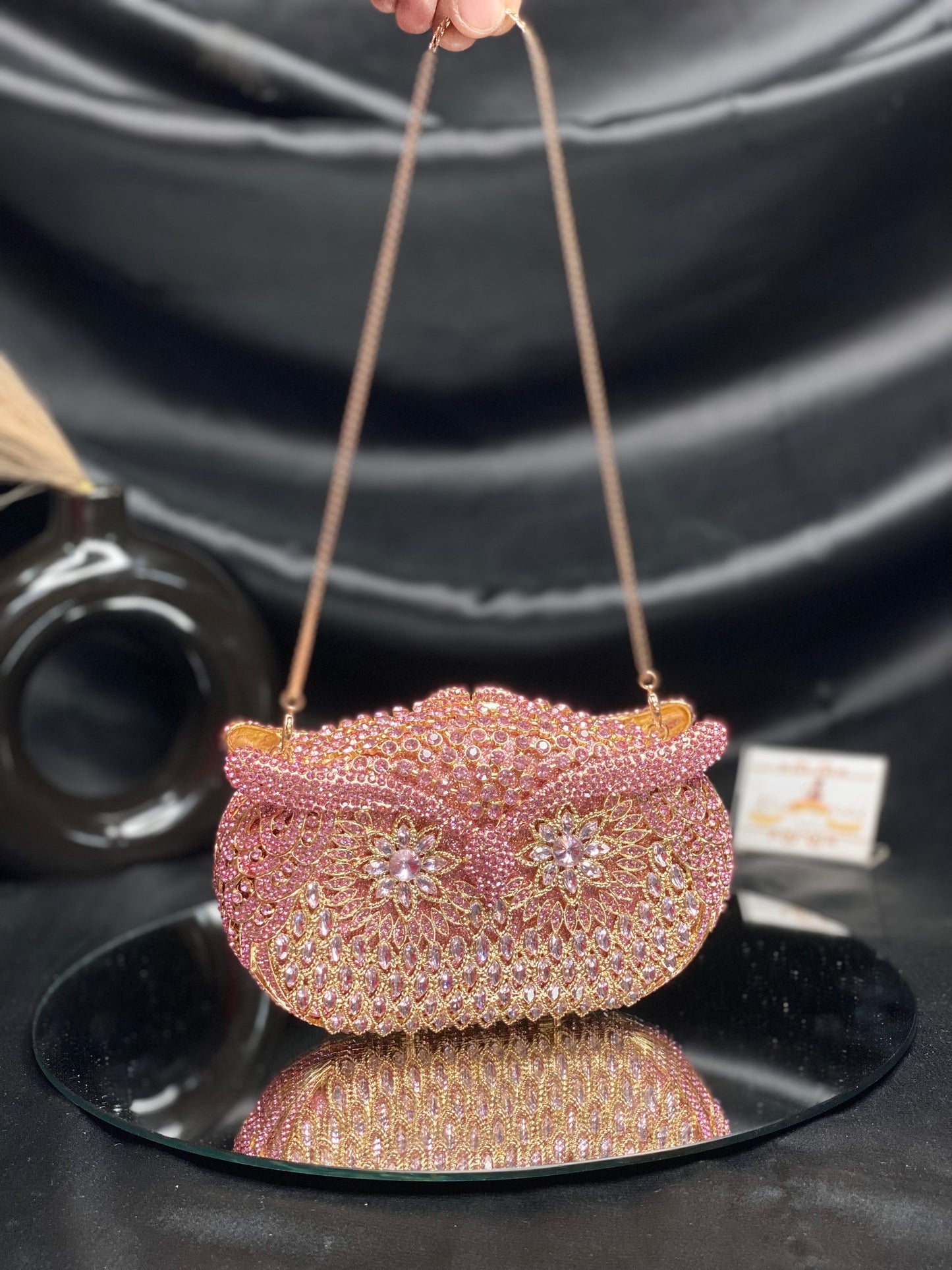 Rose gold Owl Face Crystal Clutch