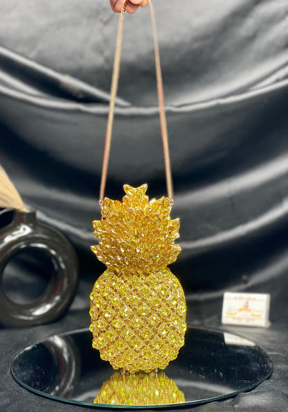 Gold-Green Pineapple Crystal Clutch