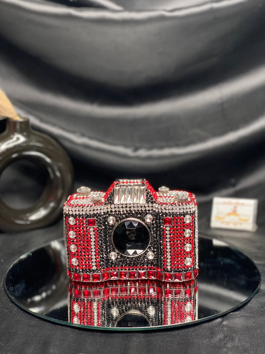 Red Camera Crystal Clutch