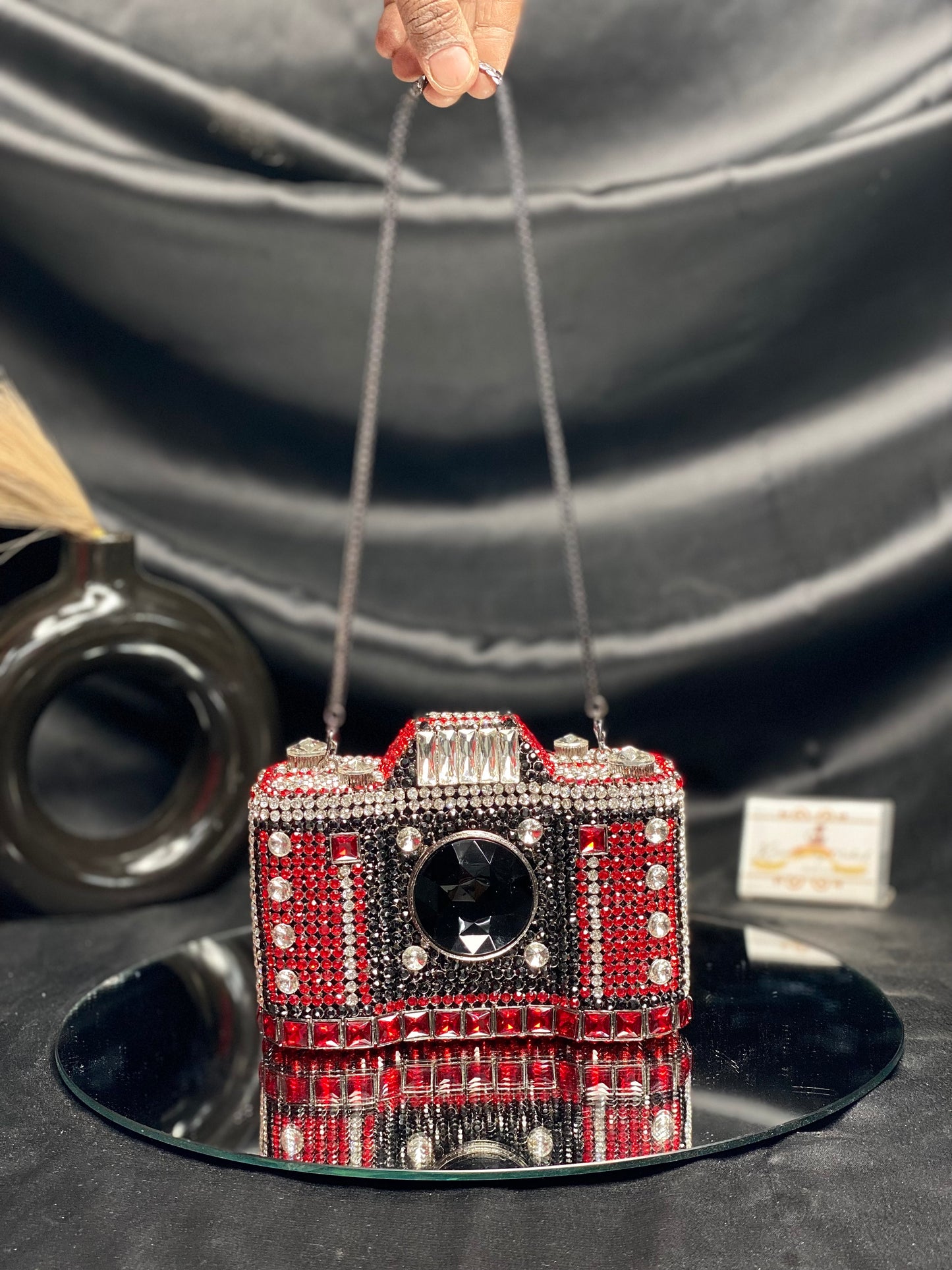 Red Camera Crystal Clutch