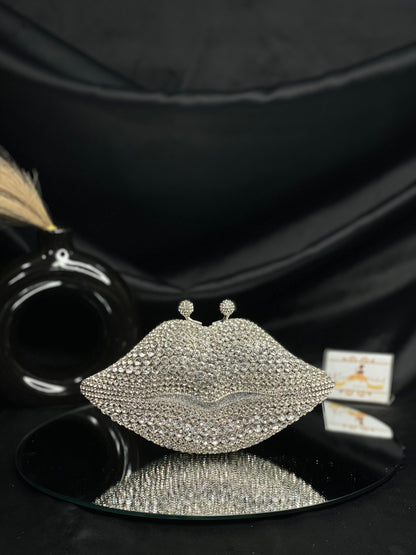 Silver Lips Crystal Clutch