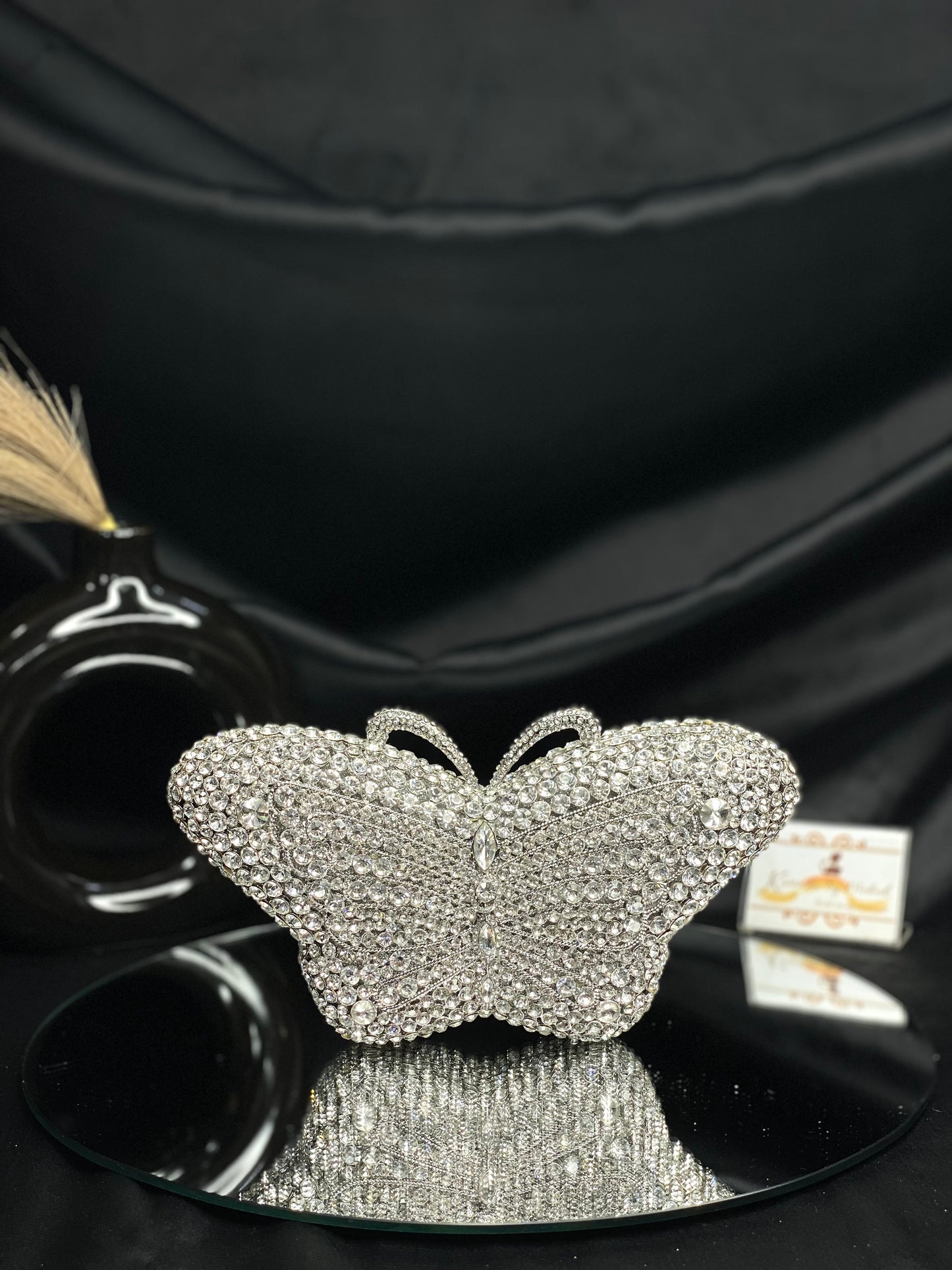 Silver Butterfly Crystal Clutch