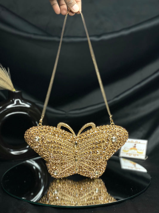 Gold Butterfly Crystal Clutch