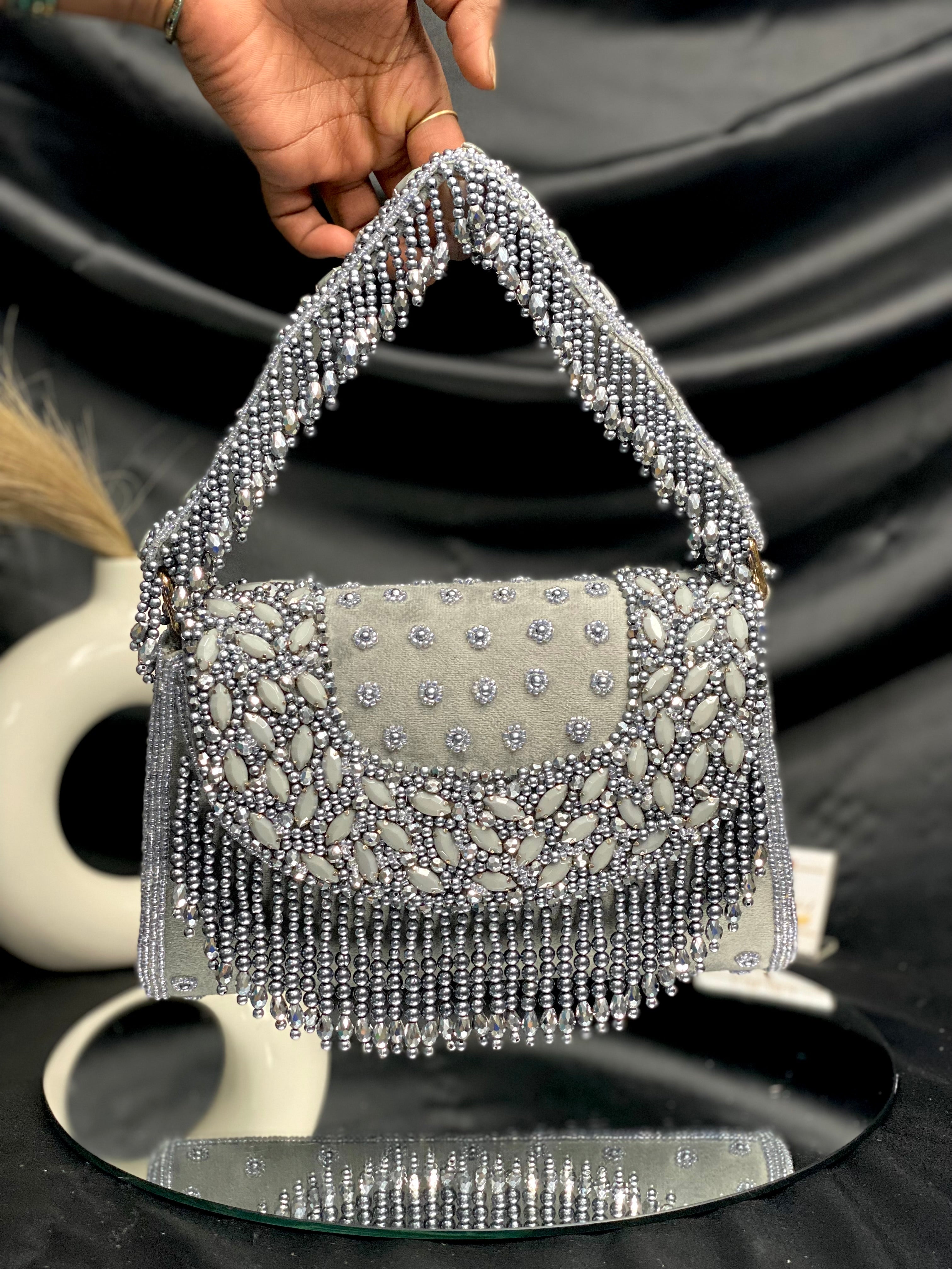 Trend Overseas Women's Silver shell nacre stone bag ethnic clutch indian  antique purse mosaic bag metal bag : Amazon.in: Fashion